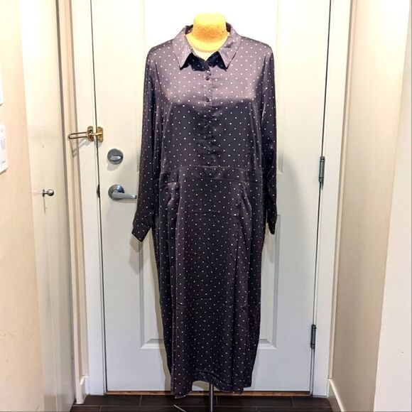 5$ Item! A MTL 1980 (Reitmans) 28 Grey Polkadot Button Front Long Sleeve Dress - Picture 1 of 10